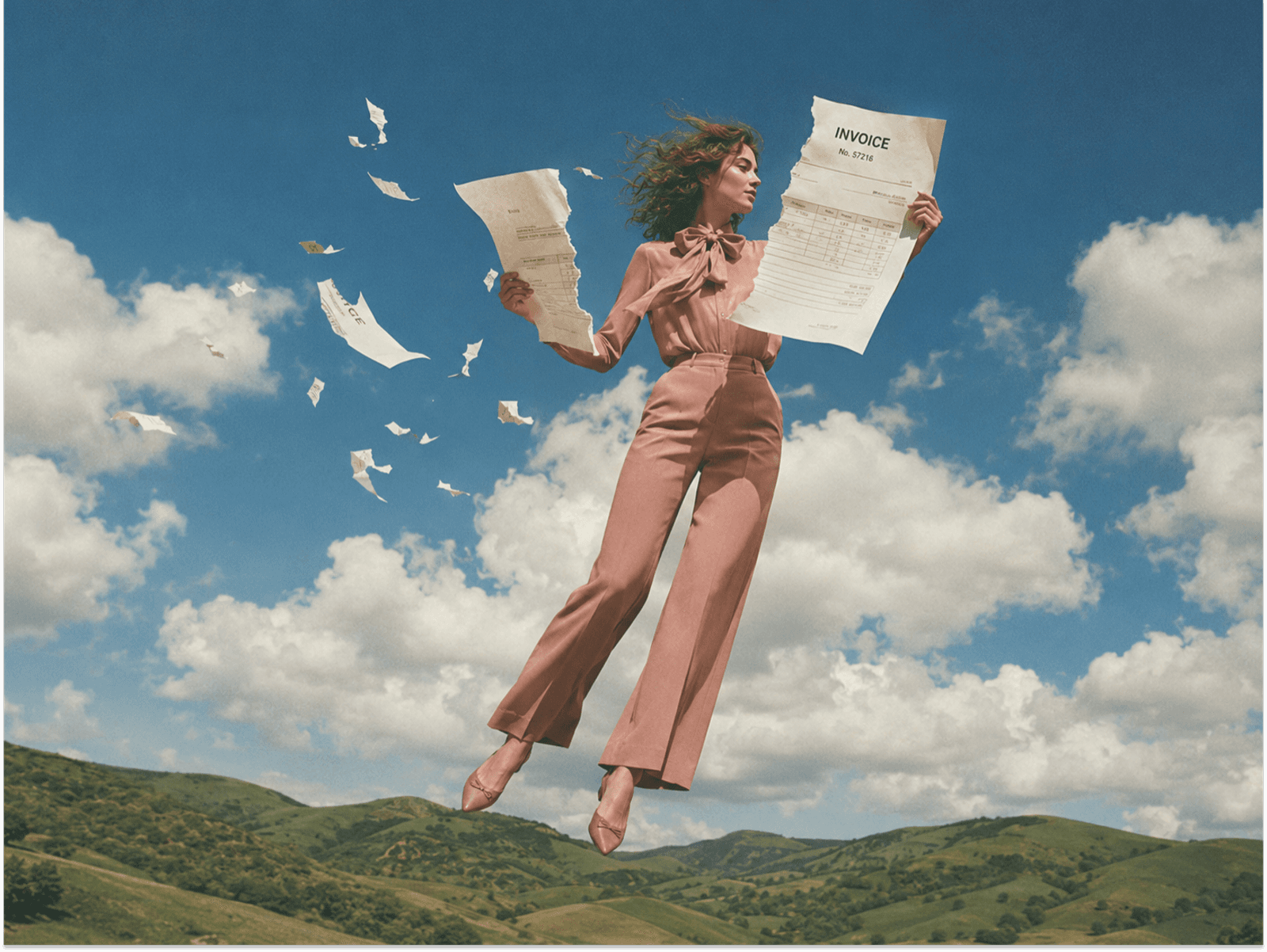 Blog cover: freelancer with invoices floating in the sky